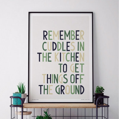 Sketchbook Design Framed Wall Art Print - Remember Cuddles in the Kitchen - Black A3 - Image 3