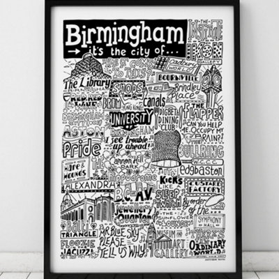 Sketchbook Design Birmingham Landmarks A3 Print - Black Frame - Image 3