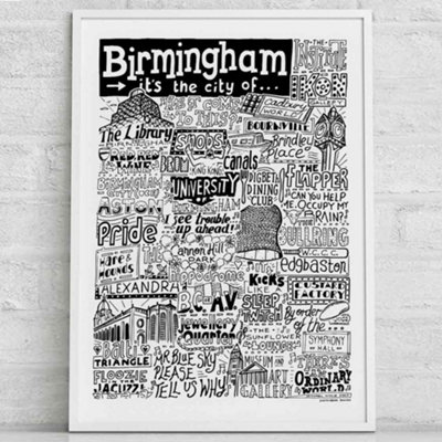 Sketchbook Design Birmingham LandmarksA3 PrintWhite Frame from B&Q