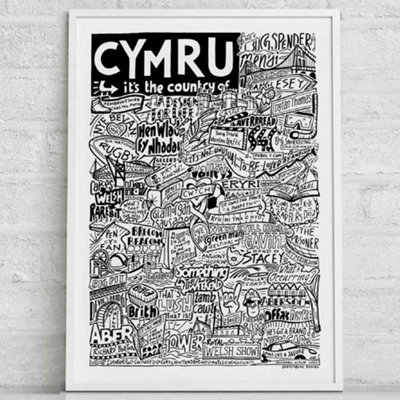 Sketchbook Design Cymru Landmarks A3 Art Print - White Frame - Image 3