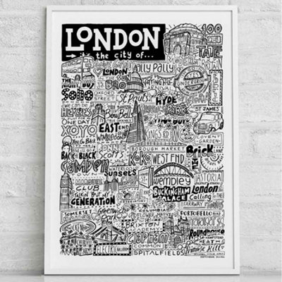 Sketchbook Design London LandmarksA3 PrintWhite Frame from B&Q