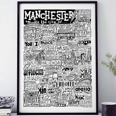 Sketchbook Design Unisex Multi Manchester Landmarks Illustration Framed Wall Art Print - Image 3