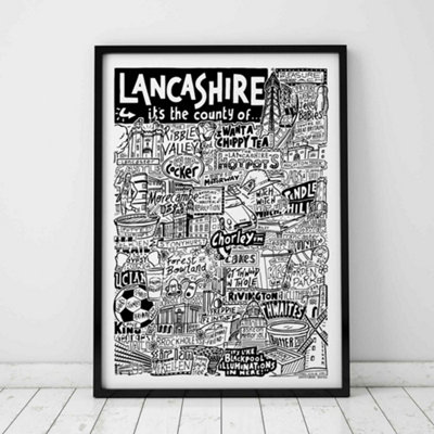 Sketchbook Design - Lancashire Landmarks Illustration - Framed Wall Art - Black - A3 - Image 3