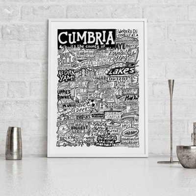 Sketchbook Design - Cumbria Landmarks Wall Art Print - A3 - White Frame - Image 3