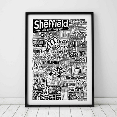 Sketchbook Design - Sheffield Landmarks Framed Wall Art - A3 - Black - Image 3