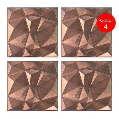 B&Q -  3D Pvc Wall Panel Faceted Diamond Red Copper 500X500mm (Pack Of 4)