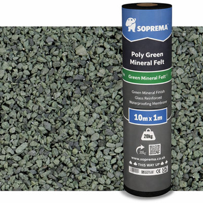 Chesterfelt (Soprema) Shed Roofing Felt Green Mineral Standard Grade 10M Roll Durable Weatherproof Roof Covering from B&Q