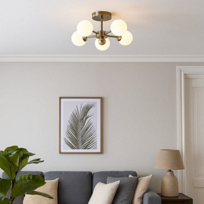 Pagazzi Lighting Pagazzi Lior 5-Light Antique Brass Semi-Flush Ceiling Light from B&Q