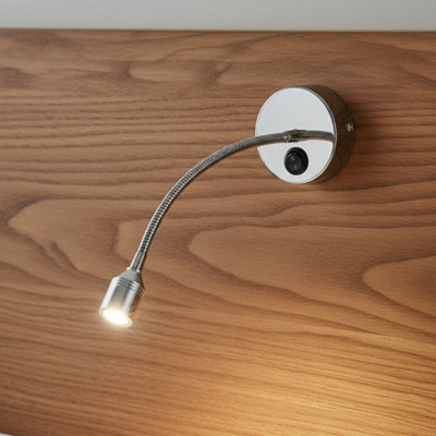 Ultra Beam Lighting Ultrabeam Wall Mounted Bedroom Reading Light With A Flexible Arm Silver Finish 3 Watt 3000K Warm White Led from B&Q