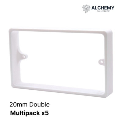 B&Q -  5X White 20mm 2-Gang Socket Spacer