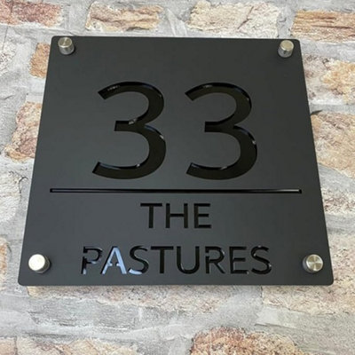 One of a Kind Design UK Modern Personalised House Sign Custom Door Number Plaque With Stainless Steel MountsUv-Printed 3mm Acrylic Front & Colour Backin from B&Q