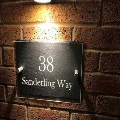 One of a Kind Design UK One Of Kind Uk Personalised House Sign Engraved Acrylic & Slate Address Plaque- 300X200mm from B&Q