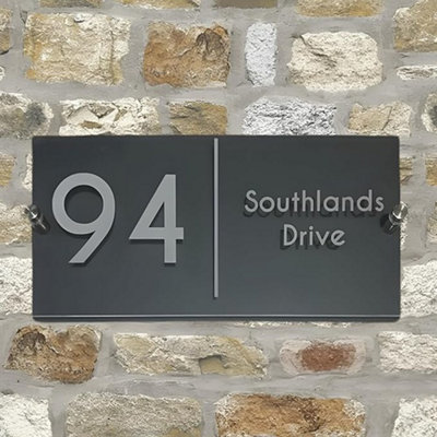 One Of A Kind Design Uk Personalised House Sign Modern Plaque Laser Cut Address Plate Durable Acrylic Slate Uv30X15Cm from B&Q