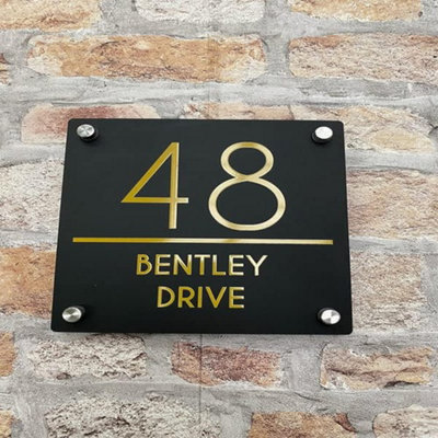 One Of A Kind Design Uk Personalised Contemporary Uv Printed House Sign Number Plaque 180 X 180 mm Acrylic Slate AddressGrey from B&Q