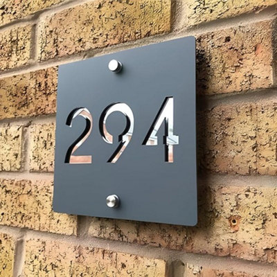 One Of A Kind Design Uk Personalised House Number Plaque 18X18Cm Modern Acrylic Sign With Stainless Steel MountsBlack from B&Q