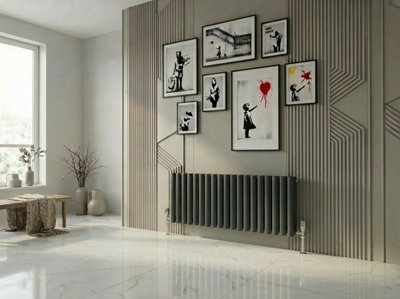B&Q -  Ethiant  Oval Tubed Panel Double Horizontal Radiator 600 Height X 1440 Width Anthracite