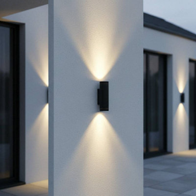 Ultra Beam Lighting Ultrabeam Round Black Up And Down Outdoor Led Wall Light 12 Watt Led 860 Lumens185mm High from B&Q