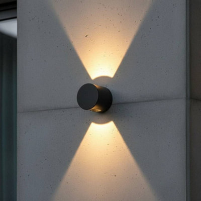 Ultra Beam Lighting Ultrabeam 6 Watt Round Black Up And Down Outdoor Led Wall LightIp65 Rated600 Lumens3000K Warm White from B&Q