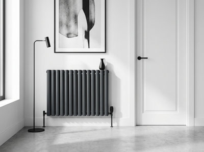 B&Q -  Ethiant Oval Tubed Panel Single Horizontal Radiator 600 Height X 540 Width Anthracite