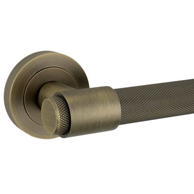 AXS Hardware Axs Dakota Knurled Door Handles On RosePairAntique Brass from B&Q
