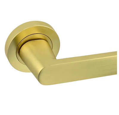 AXS Hardware Axs Harlem Door Handles On RosePairSatin Brass from B&Q