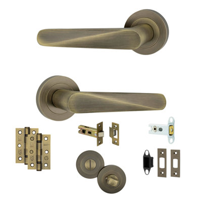AXS Hardware Axs Detroit Door Handles On RoseDoor PackBathroom DoorAntique Brass from B&Q