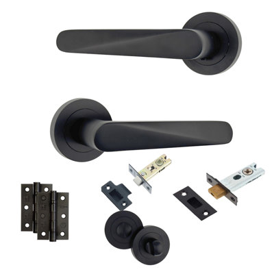 AXS Hardware Axs Detroit Door Handles On RoseDoor PackBathroom DoorBlack from B&Q