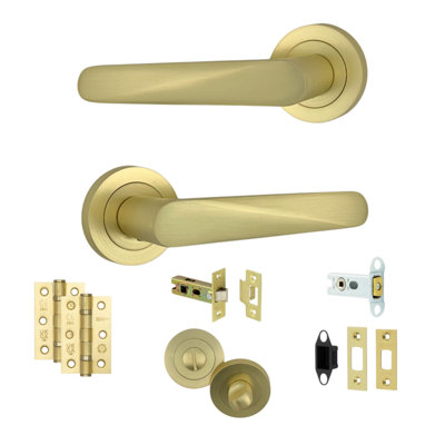 AXS Hardware Axs Detroit Door Handles On RoseDoor PackBathroom DoorSatin Brass from B&Q