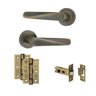 AXS Hardware Axs Detroit Door Handles On RoseDoor PackLatch DoorAntique Brass from B&Q