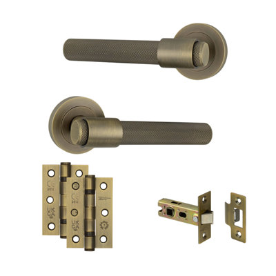 AXS Hardware Axs Dakota Knurled Door Handles On RoseDoor PackLatch DoorAntique Brass from B&Q