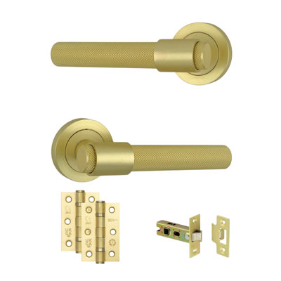 AXS Hardware Axs Dakota Knurled Door Handles On RoseDoor PackLatch DoorSatin Brass from B&Q