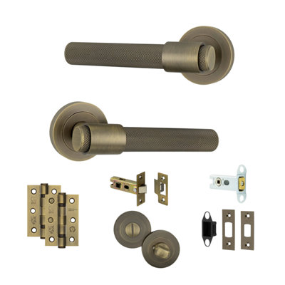AXS Hardware Axs Dakota Knurled Door Handles On RoseDoor PackBathroom DoorAntique Brass from B&Q