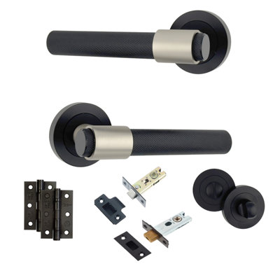 AXS Hardware Axs Dakota Knurled Door Handles On RoseDoor PackBathroom DoorBlack from B&Q