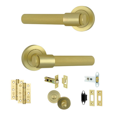 AXS Hardware Axs Dakota Knurled Door Handles On RoseDoor PackBathroom DoorSatin Brass from B&Q