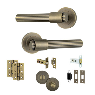 AXS Hardware Axs Nevada Door Handles On RoseDoor PackBathroom DoorAntique Brass from B&Q