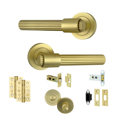 AXS Hardware Axs Nevada Door Handles On RoseDoor PackBathroom DoorSatin Brass from B&Q
