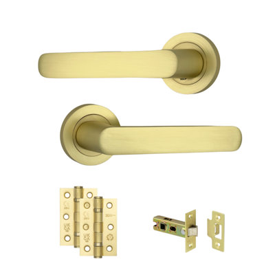 AXS Hardware Axs Harlem Door Handles On RoseDoor PackLatch DoorSatin Brass from B&Q