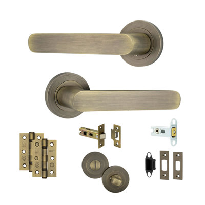 AXS Hardware Axs Harlem Door Handles On RoseDoor PackBathroom DoorAntique Brass from B&Q