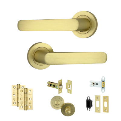 AXS Hardware Axs Harlem Door Handles On RoseDoor PackBathroom DoorSatin Brass from B&Q