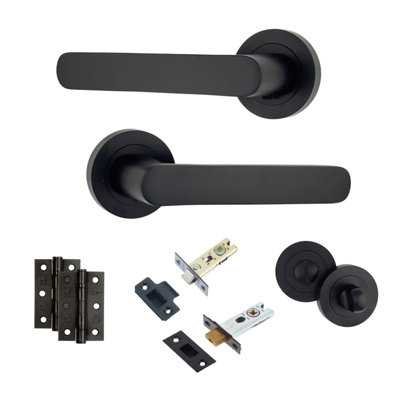 AXS Hardware Axs Harlem Door Handles On RoseDoor PackBathroom DoorBlack from B&Q