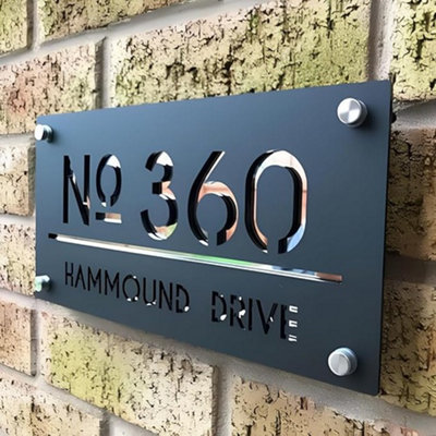 One Of A Kind Design Uk Custom House Sign Address Plate Modern Acrylic & Uv-Stable Wall-Mounted -(30X15Cm) from B&Q