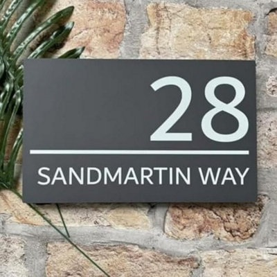 One Of A Kind Design Uk Personalised Contemporary House Sign Acrylic Address Number Plate- (240X148mm Black) from B&Q