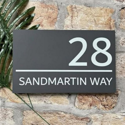 One Of A Kind Design Uk Personalised Contemporary House Sign Acrylic Address Number Plate- (240X148mm Grey) from B&Q