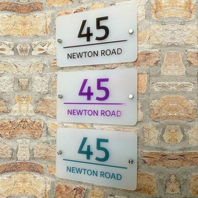 One Of A Kind Design Uk Personalized House Sign Frosted Acrylic Address Plaque With Uv Print & Stainless Steel Mounts240X150mm from B&Q