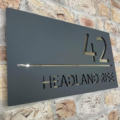 One Of A Kind Design Uk Personalised House Office Street Address Sign Plaque 3mm Coloured Acrylic Backing -40X20Cm Grey from B&Q