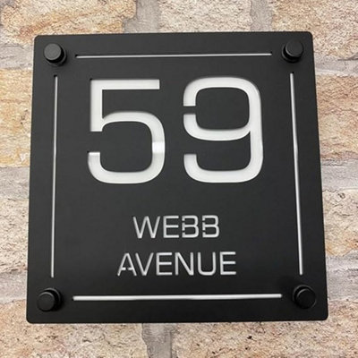 One of a Kind Design UK One Of A Kind Uk Personalised House Sign Custom Door Number Plaque For Outside With Street Name 180X180mmBlack from B&Q