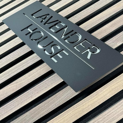One Of A Kind Design Uk Personalised Custom Address Plaque With Number & Street Name Modern Floating Door Sign-12X30Cm Black from B&Q
