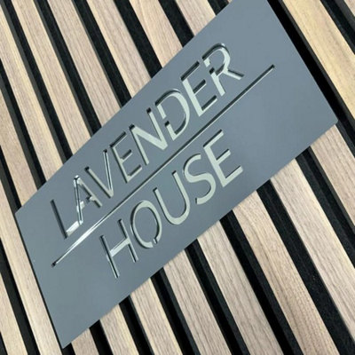 One Of A Kind Design Uk Personalised Custom Address Plaque With Number & Street Name Modern Floating Door Sign-12X30Cm Grey from B&Q