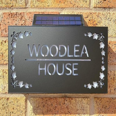 One Of A Kind Design Uk Personalised Solar House Sign Number Plaque Laser Cut Slate Illuminating Led Plate-305X155mm Black from B&Q