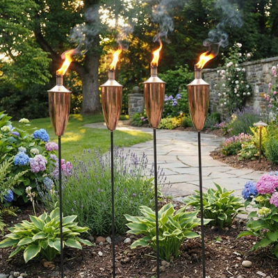 Garden Oil Torch Copper Lucca Flame Torches Pack Of 4 from B&Q